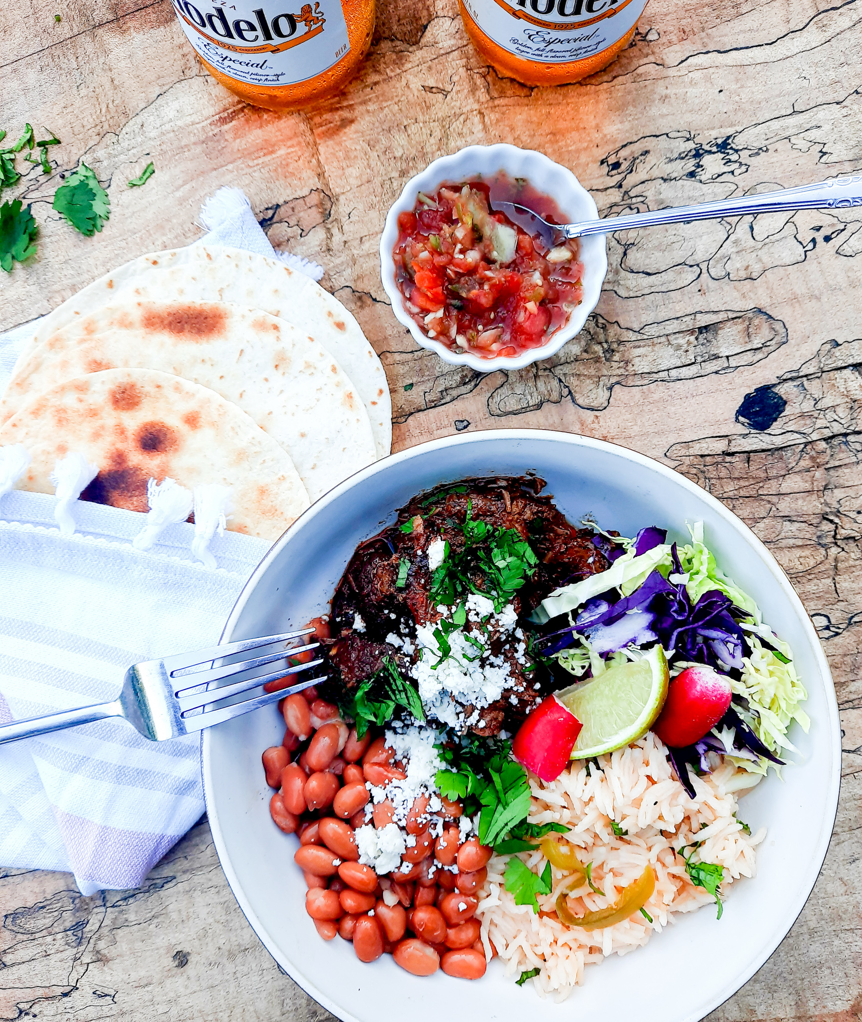 tender, slow cooked beef in Guajillo sauce