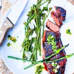 Tender short rib steak with balsamic glaze, quickly grilled and topped with leek scape butter