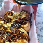 Sticky Pumpkin Pecan Cinnamon Rolls celebrate fall with pumpkin cream cheese frosting and sticky caramel pecan topping.