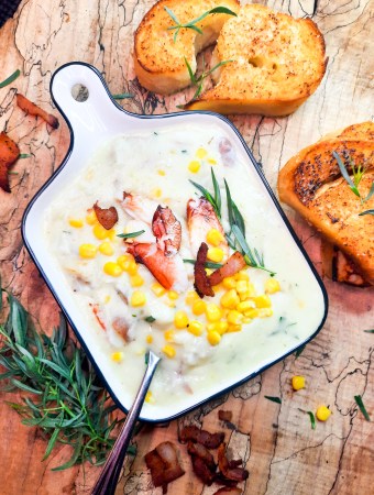 Rich and creamy, Dungeness Crab & Corn Chowder is a Pacific Northwest favorite with lump crab meat, sweet corn, creamy red potatoes and fresh tarragon.