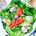 15 Minute Salmon Salad combines all the freshness of Spring vegetables with tender baked salmon in a lemon shallot vinaigrette.