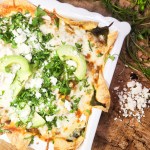Chorizo-Poblano Tortilla Bake an easy weeknight dinner with layers of corn tortillas, chorizo, poblano and creamy jack cheese.